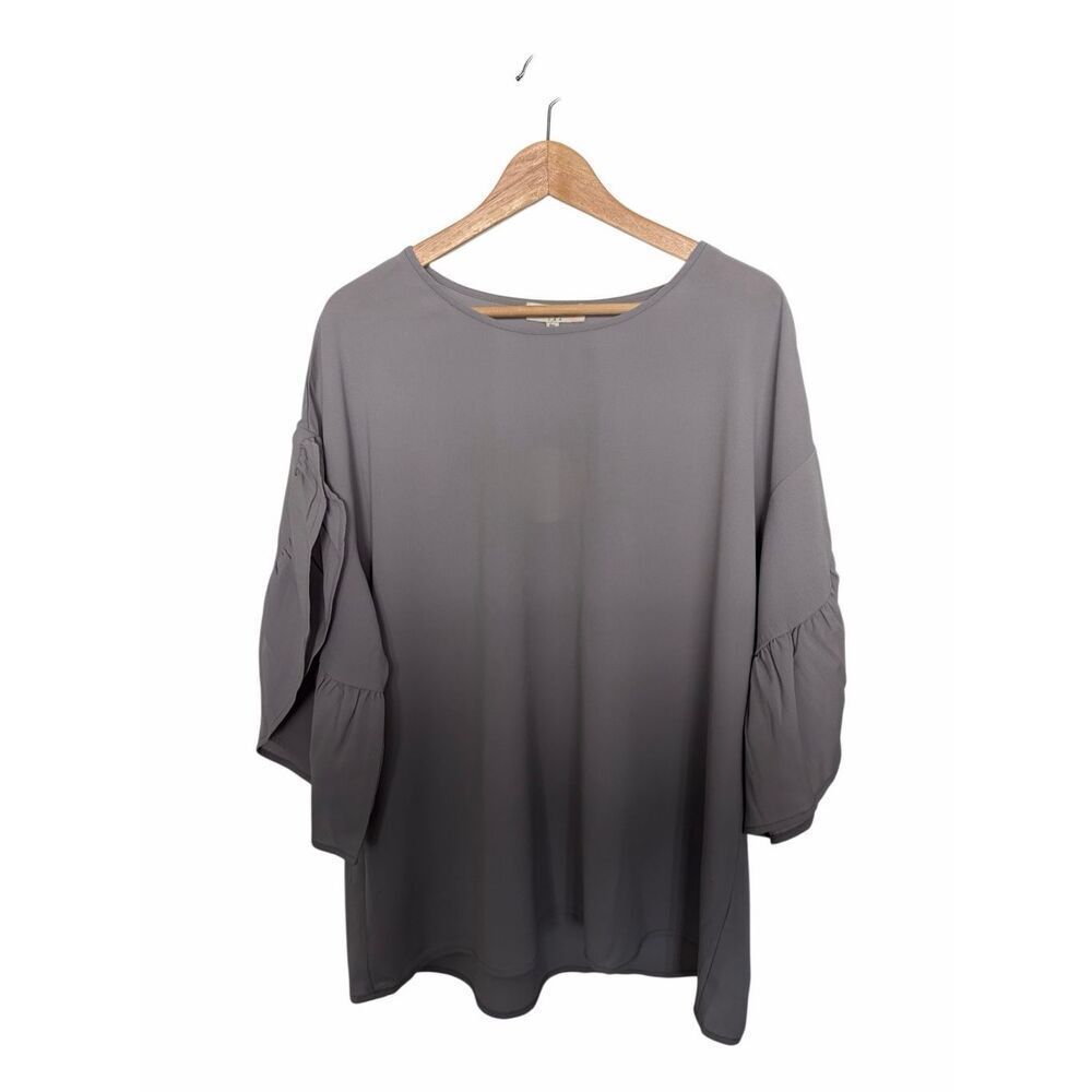 Umgee USA Plus Ruffle Sleeve Blouse Flowing Crepe Top Cool Grey Size 1X - Picture 3 of 12